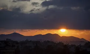 Cloudy Sky Greece Stampe: Sunset over Athens, dramatic cloudy sky