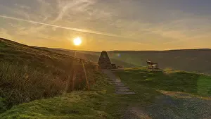 North Yorkshire England UK Stampe: Sunset and a bench with a view