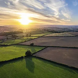 Northern Europe Sunset Stampe: Sunset over Devon Fields from a drone