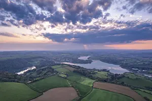 England Aerial Photography Stampe: Sunset over Devon Fields and Farmlands from a drone