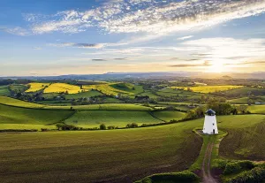Devon Windmill Aerial View Stampe: Sunset over Devon Windmill from a drone