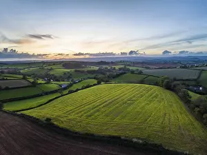 Sunset Over Farmland UK Stampe: Sunset over Fields and Farms, Devon