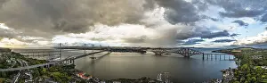 UNESCO World Heritage Site Panorama Stampe: Sunset Panorama of Rain clouds over Forth Bridge from a drone