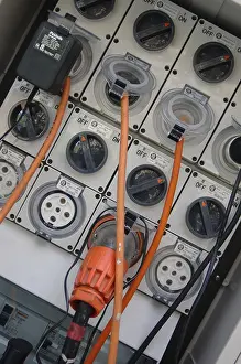 Power Industry Equipment Stampe: Switchboard with multitudes of single and three phase sockets