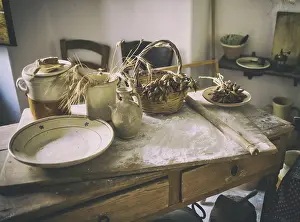 UNESCO World Heritage Site Photo Stampe: Table with ingredients and kitchen tools