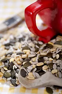 Single Person Baking Stampe: A table with several nuts and kernels