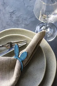 Text Free Space For Copy Stampe: Table setting for festive Easter dinner on rustic background with copy space