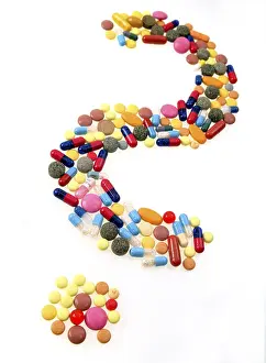 Healthcare Industry Icon Stampe: Tablets as question mark