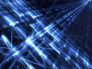 Arte Digitale Stampe: Background tecnologico con effetti di luce - immagine generata da computer astratta.