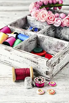 Traditional Handicrafts Stampe: Thread and buttons with beads sewing and needlework