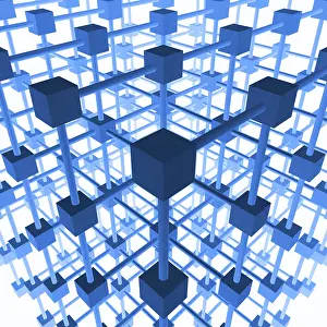 Abstract Concept Image Stampe: Three-dimensional grid structure made of blue cubes and rods