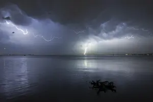 Thunderstorm Lake Constance Stampe: Thunderstorm with multiple thunderbolts