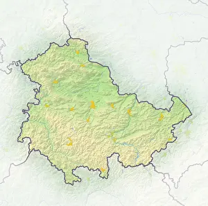 Eastern Europe Geography Stampe: Thuringia, Germany, shaded relief map