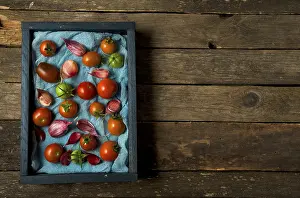 View From Above Stampe: Tomatoes on the background. Tomatoes
