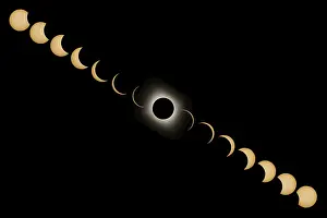 Natural Scientific Phenomenon Stampe: Total Solar Eclipse phases. Composite Solar Eclipse