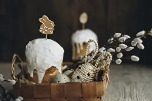 Easter Celebration Sweets Stampe: A traditional Easter setup featuring kulich