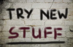 One Person Taking Off Stampe: Try New Stuff Concept