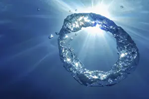 Deserted Water Scene Stampe: Underwater Bubble Ring Ascends towards the Sun