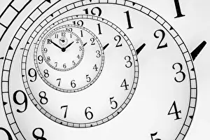 Deserted Clock Face Stampe: Detail of a used mechanical clock with hypnotic quadrant