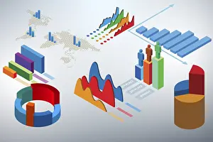 Computer Graphic Illustration Stampe: Various charts and graphs - 3d rendering