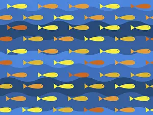 Uninhabited Underwater Scene Stampe: Vector fish underwater seamless pattern