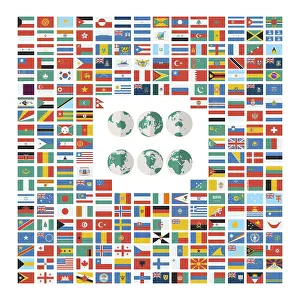 White Background Globe Stampe: Vector set of the world flags in flat style over white background