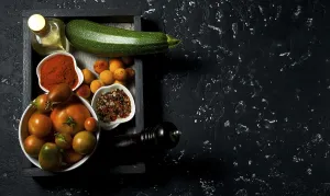 View From Above Food Stampe: Vegetables on a dark background