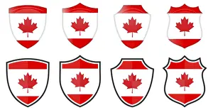 Canada Flag Stampe: Vertical Canada maple leaf flag in shield shape