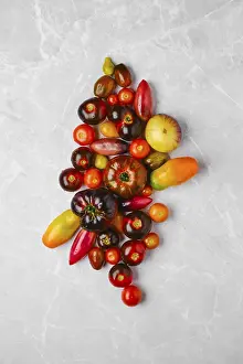 Agricultural Crop Image Stampe: Vertical composition with various types of tomatoes
