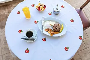 Breakfast Table Stampe: Top view of a breakfast served on the table