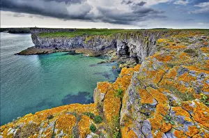 Pembrokeshire Wales Stampe: A view from the cliffs of Barafundle Bay