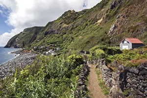 Steep Coast Portugal Stampe: View of cliffs and settlement Rocha da Relva