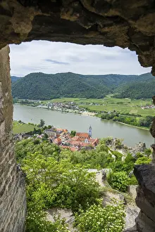 Lower Austria Tourist Attraction Stampe: View from Durnstein castle in spring