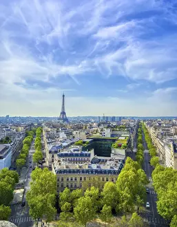 Champs-Elysees Stampe: Una vista della Torre Eiffel e Parigi.