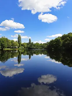 German Forest Scenery Stampe: View of a forest lake, reflection