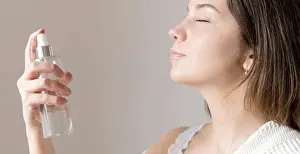Cosmetic Beauty Products Stampe: Side view make up fixing spray