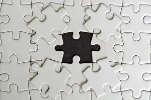 Missing Jigsaw Puzzle Stampe: Top view of missing jigsaw. Customizable empty space on jigsaw for text