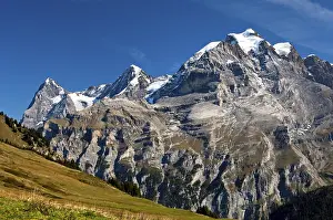 Swiss Alps Mountain Range Stampe: View of Mt. Eiger, Mt. Moench and Mt