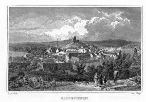 Deserted Town In Germany Stampe: View of Pappenheim, drawing of Lebschee