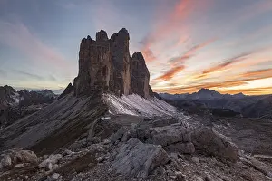 Dolomites View Stampe: View from the Patternsattel to the Three Peaks