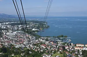 Stampe di La vista dalla funivia di Pfaender sopra Bregenz, monte Pfaender, lago di Costanza, Vorarlberg, Austria, Europa Ferrovia Stampe: La vista dalla funicolare Pfaender su Bregenz.