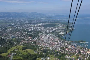 Lake Constance Europe Stampe: View from the Pfaender cable car over Bregenz