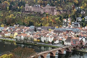 Neckar River Viewpoint Stampe: View from Philsophenweg to Neckar