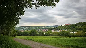 Rosenberg Fortress Stampe: View of a quiet landscape in spring with fields