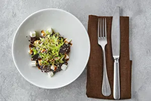 Beetroot Salad Stampe: Top view of salad with boiled beetroot
