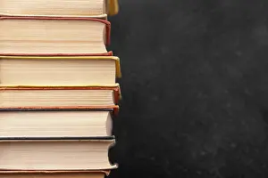 Book Stack Stampe: Front view stack different books with copy space