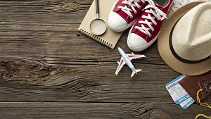 Top Down View Stampe: Top view travel kit elements table