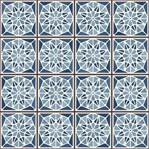 Geometric Floral Design Stampe: Vintage ceramic tiles vector pattern