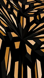 Contemporary Decorative Item Stampe: A visually captivating 3D render featuring a complex geometric pattern in black and gold for a modern