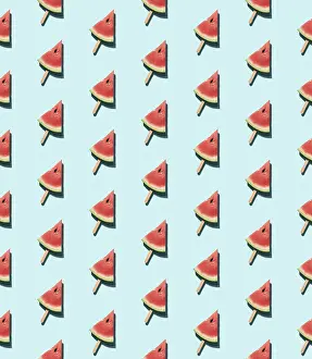 Blue Background Food Images Stampe: Watermelon popsicle seamless pattern